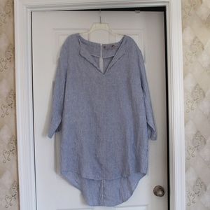 Soft Surroundings White/Blue Pinstriped Tunic 100% Linen XL